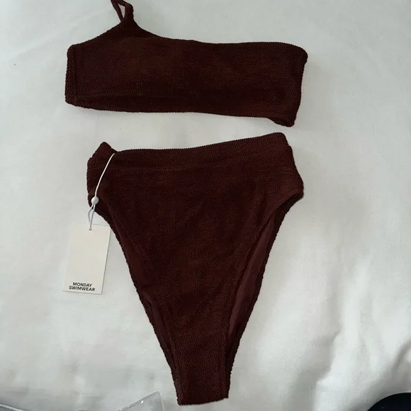 Monday Swimwear Set S/M. NWT- SICILY Top M, RIVIERA BOTTOM S- SHADED OAK CRINKLE - Picture 4 of 6